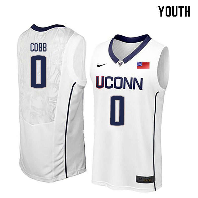 Youth #0 Eric Cobb Uconn Huskies College Basketball Jerseys Sale-White - Click Image to Close